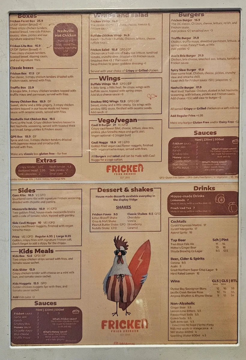 Menu, Fricken Broadbeach