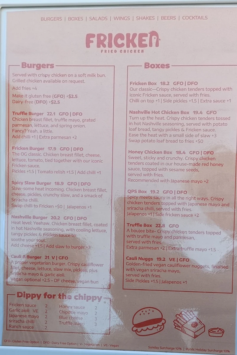 Menu, Fricken Broadbeach