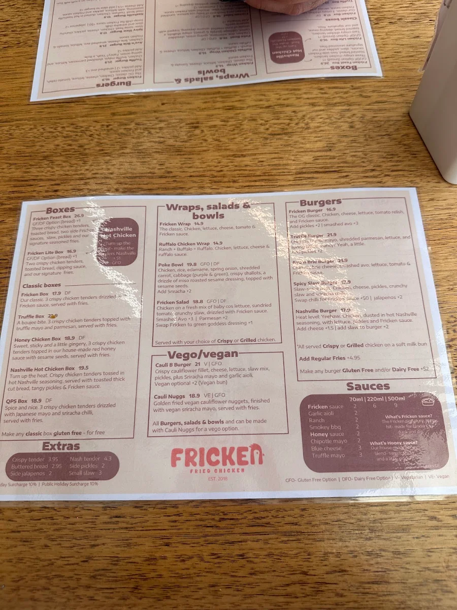 Menu, Fricken Broadbeach