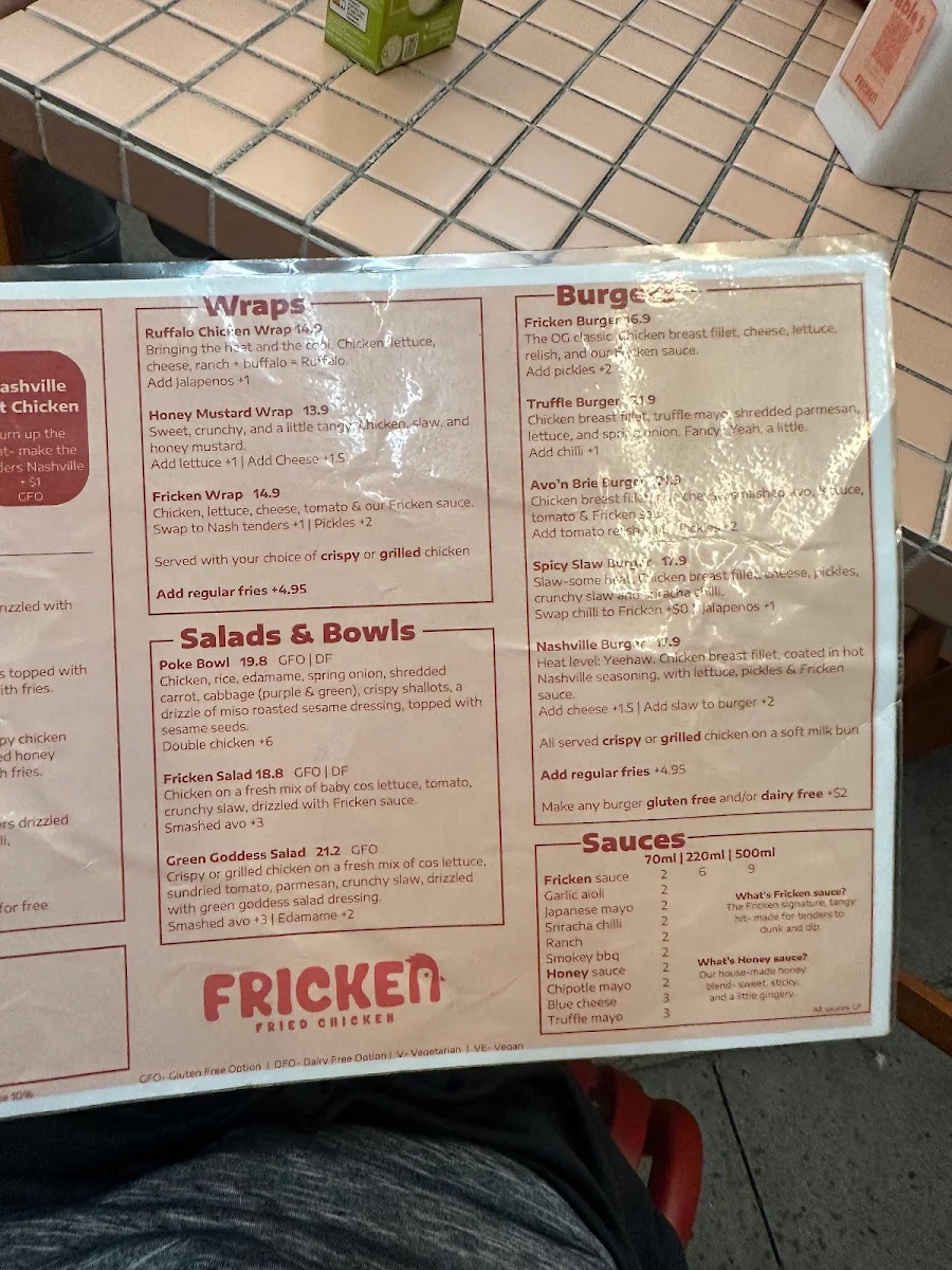 Menu, Fricken Broadbeach