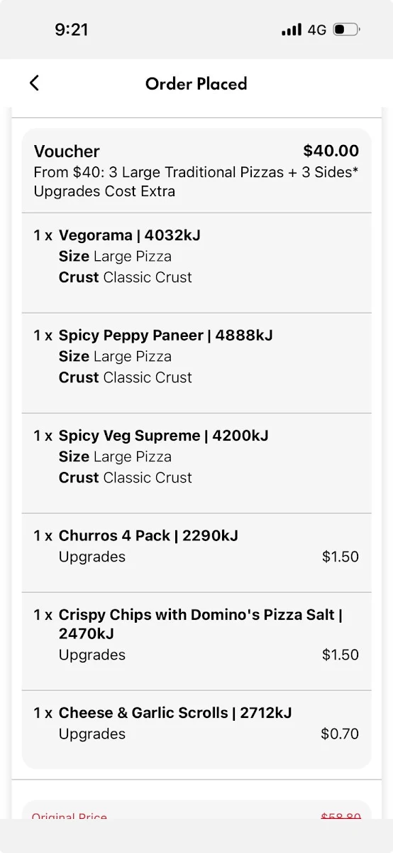 Menu, Domino's Pizza Chermside