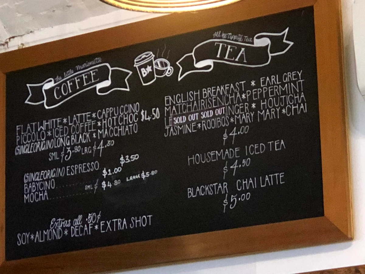 Menu, Black Star Pastry Newtown
