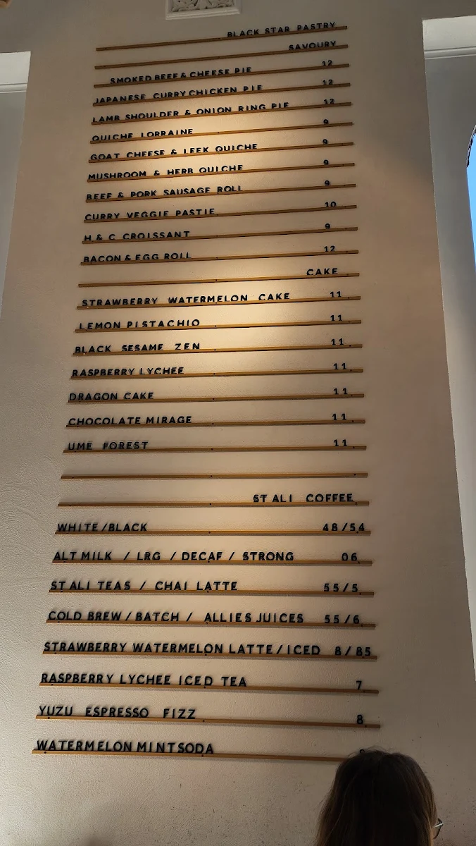 Menu, Black Star Pastry Newtown