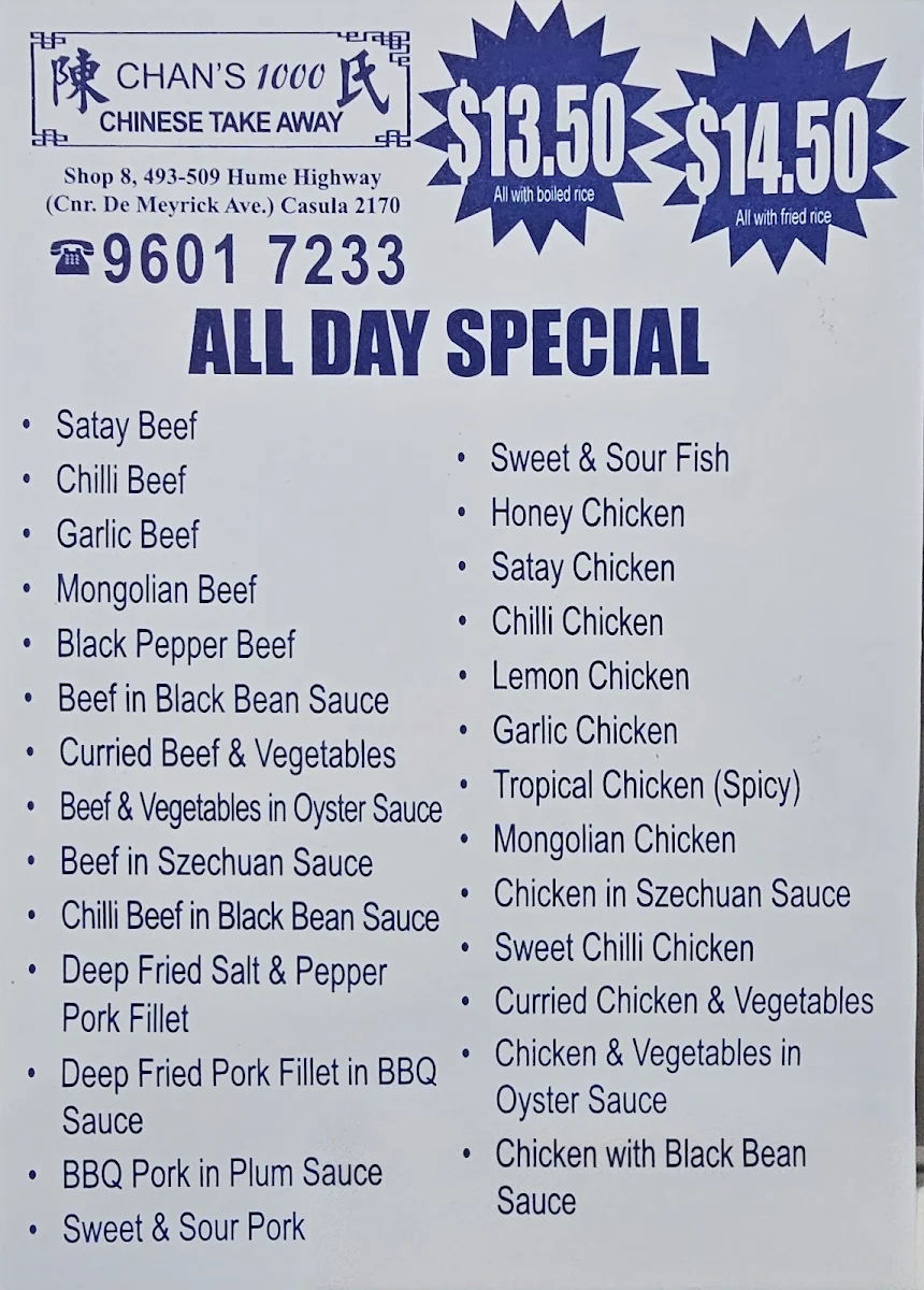 Menu, Chans 1000