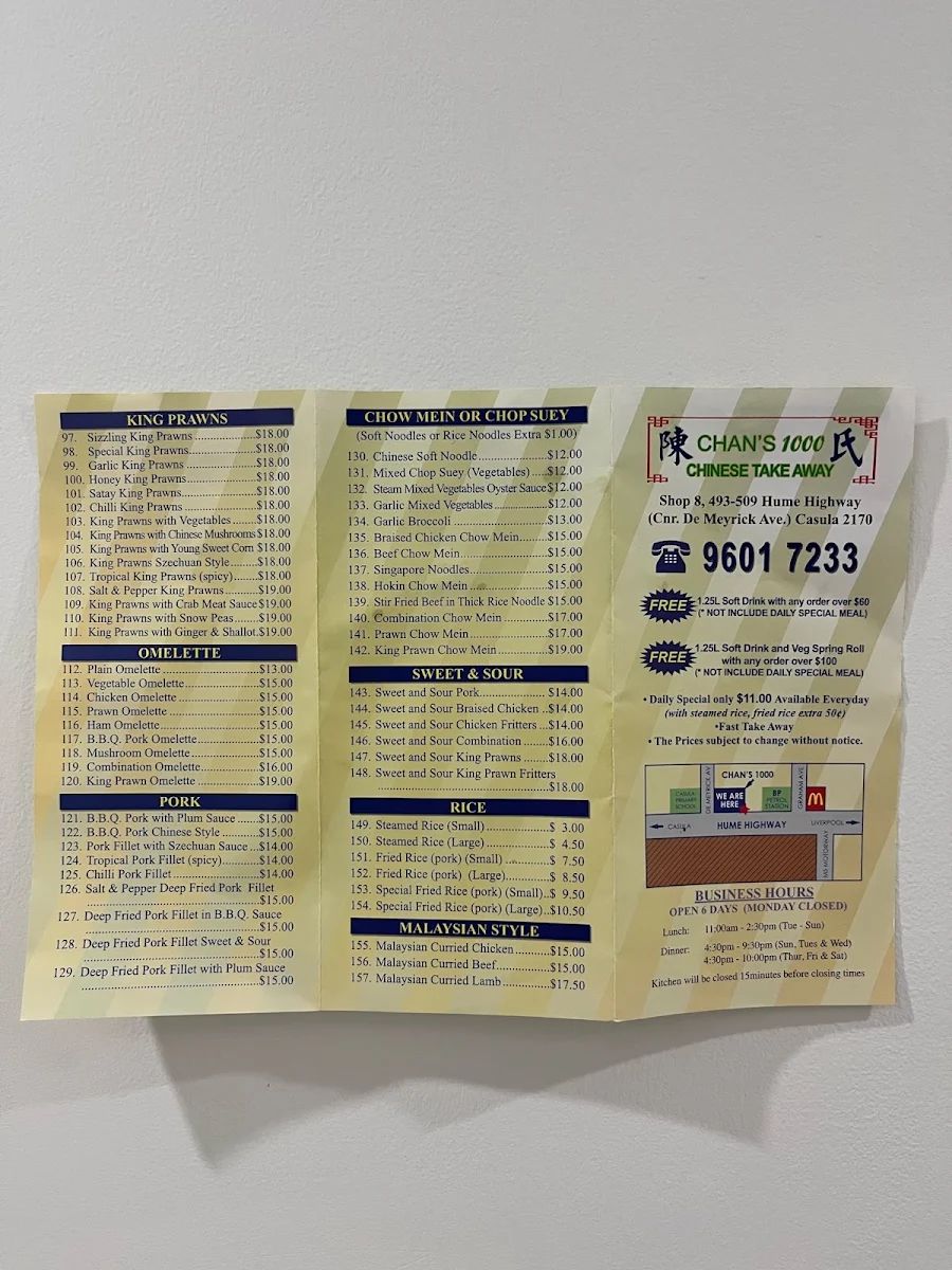 Menu, Chans 1000