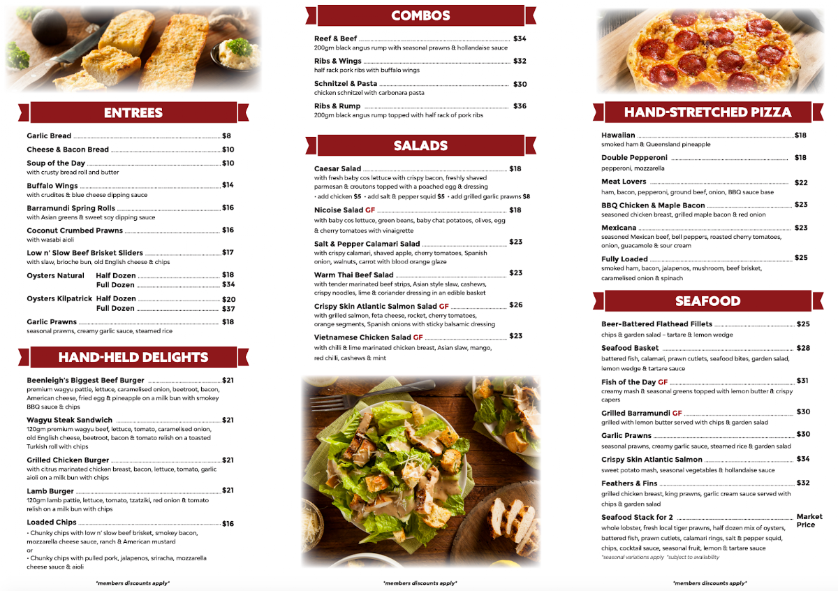 Menu, Bull N Barra