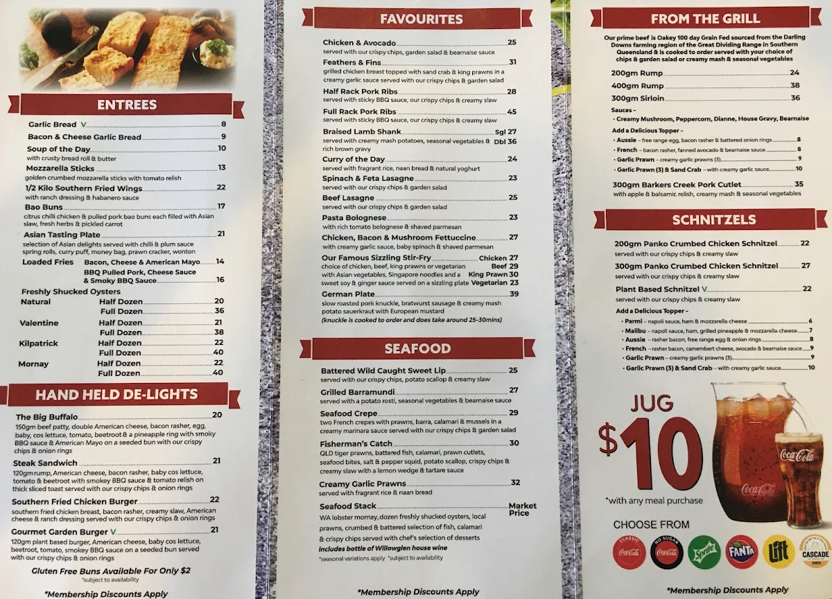 Menu, Bull N Barra