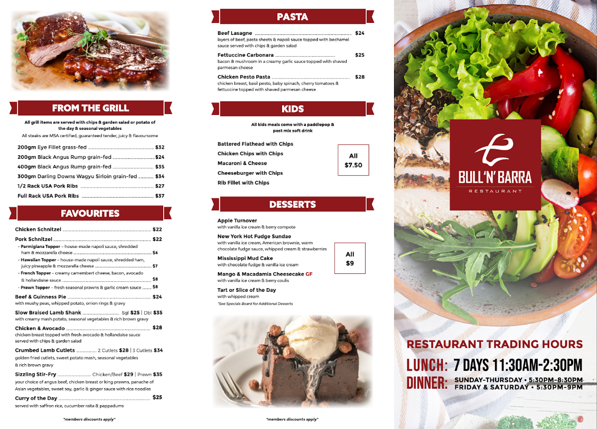 Menu, Bull N Barra