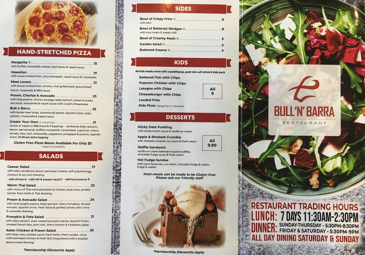 Menu, Bull N Barra