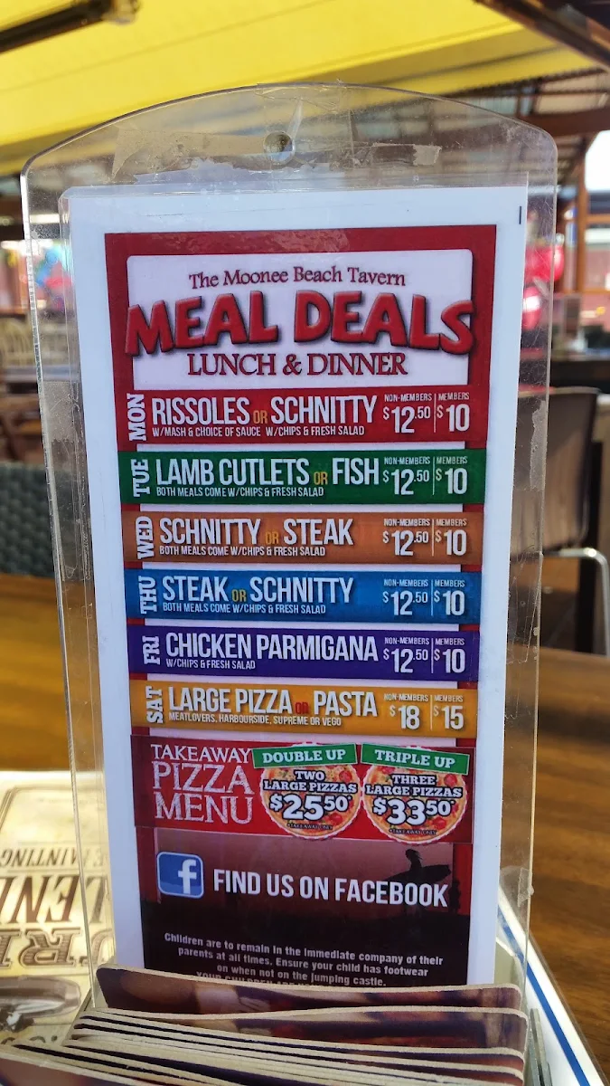 Menu, Moonee Beach Hotel