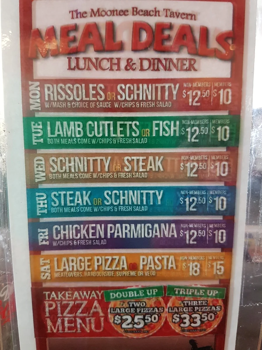 Menu, Moonee Beach Hotel