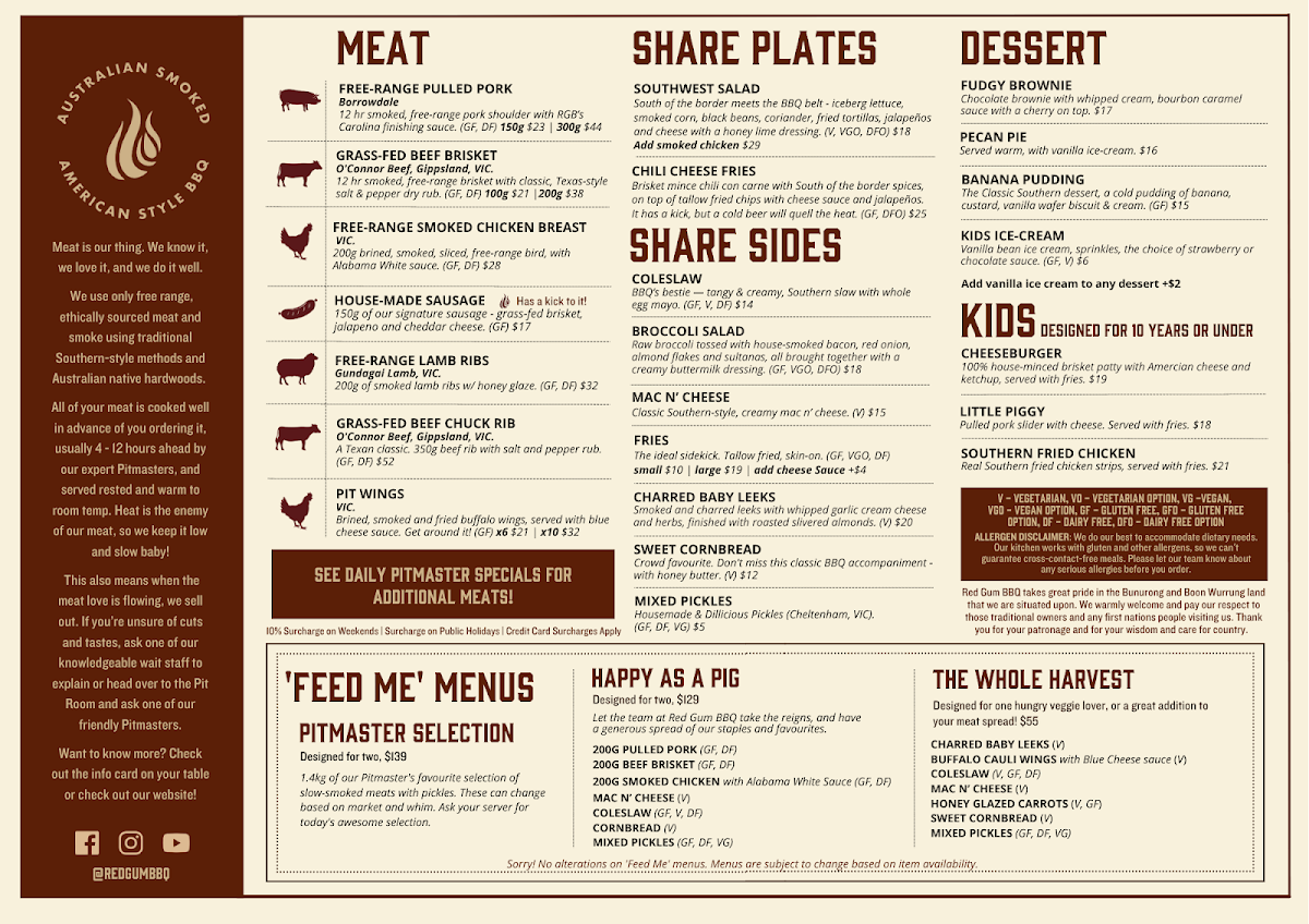 Menu, Red Gum BBQ