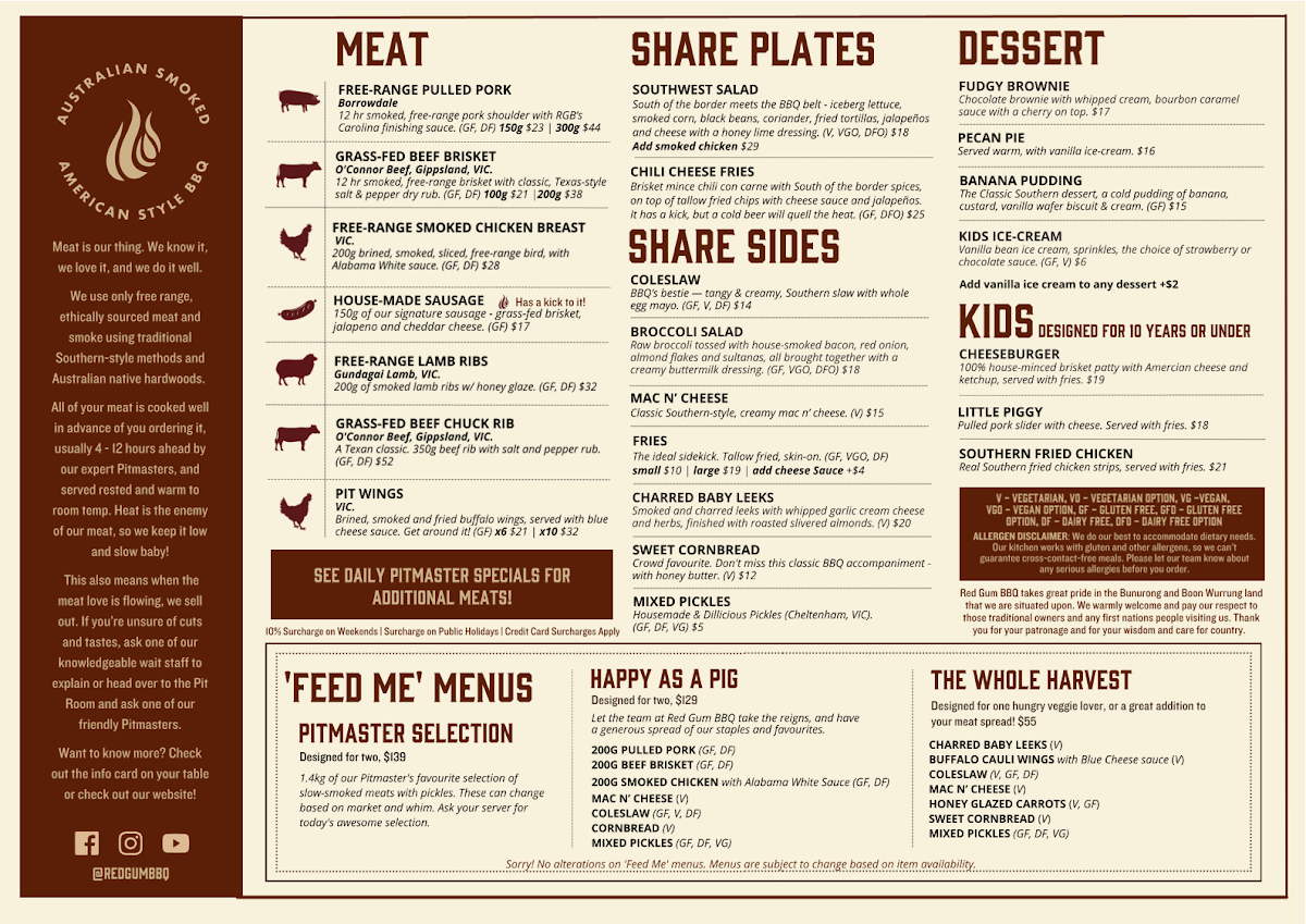Menu, Red Gum BBQ