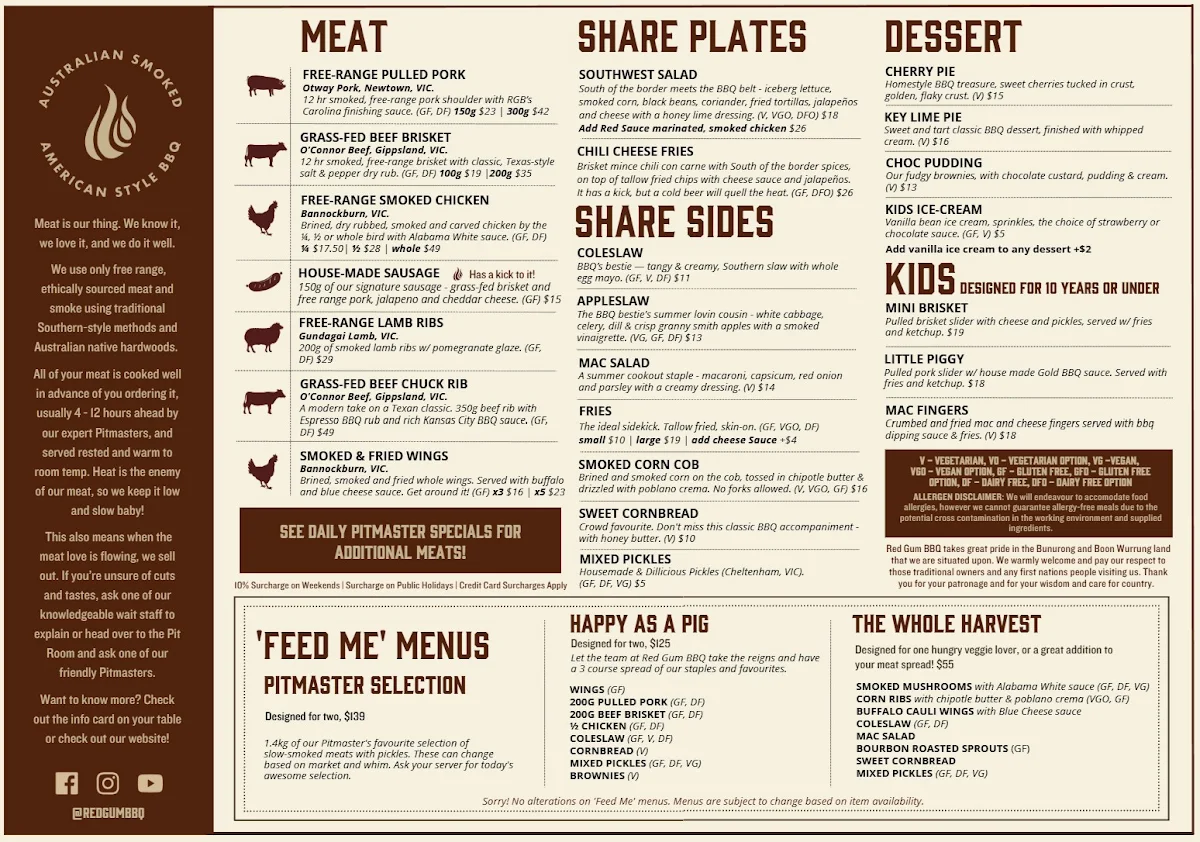 Menu, Red Gum BBQ