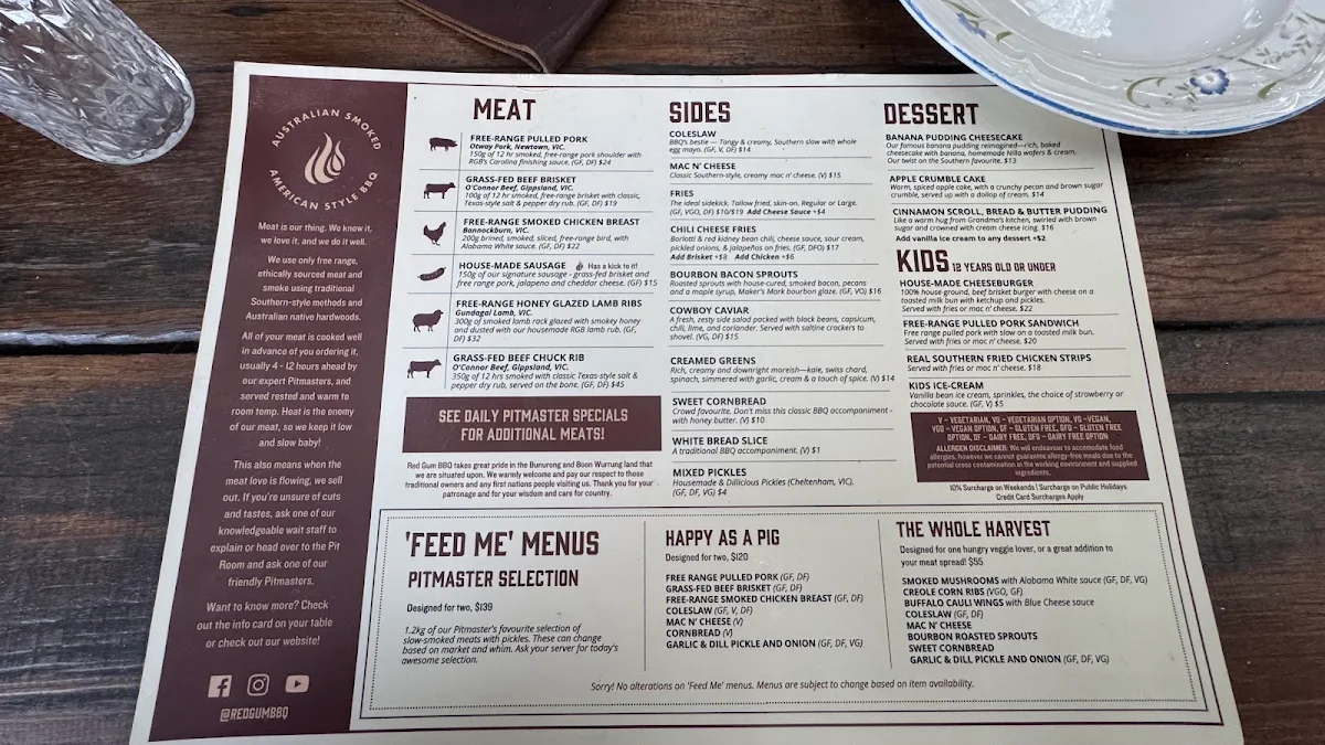 Menu, Red Gum BBQ