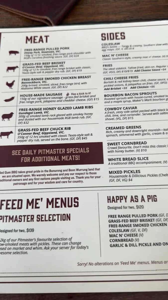 Menu, Red Gum BBQ