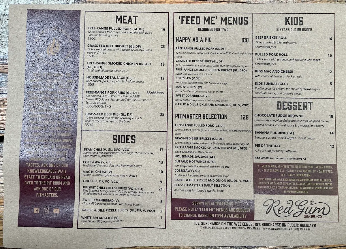 Menu, Red Gum BBQ