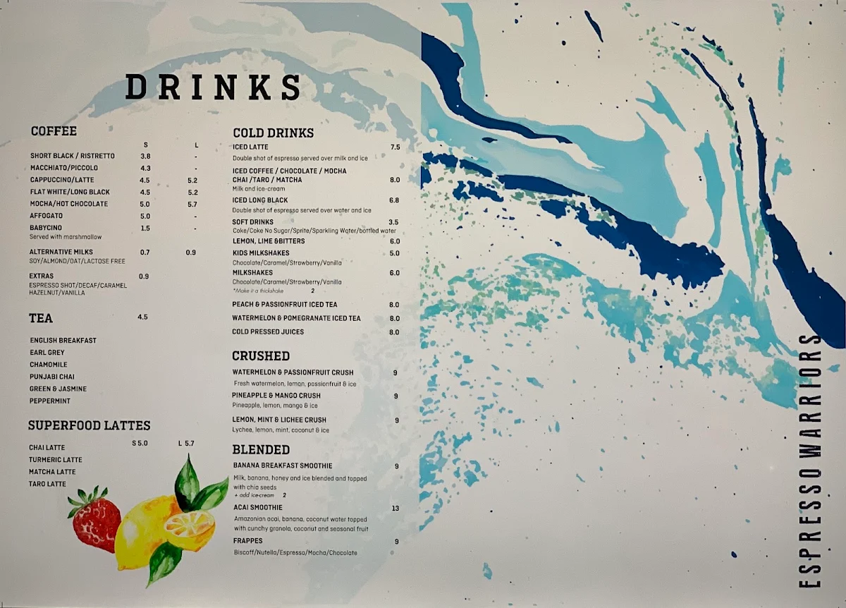 Menu, Espresso Warriors Wetherill Park