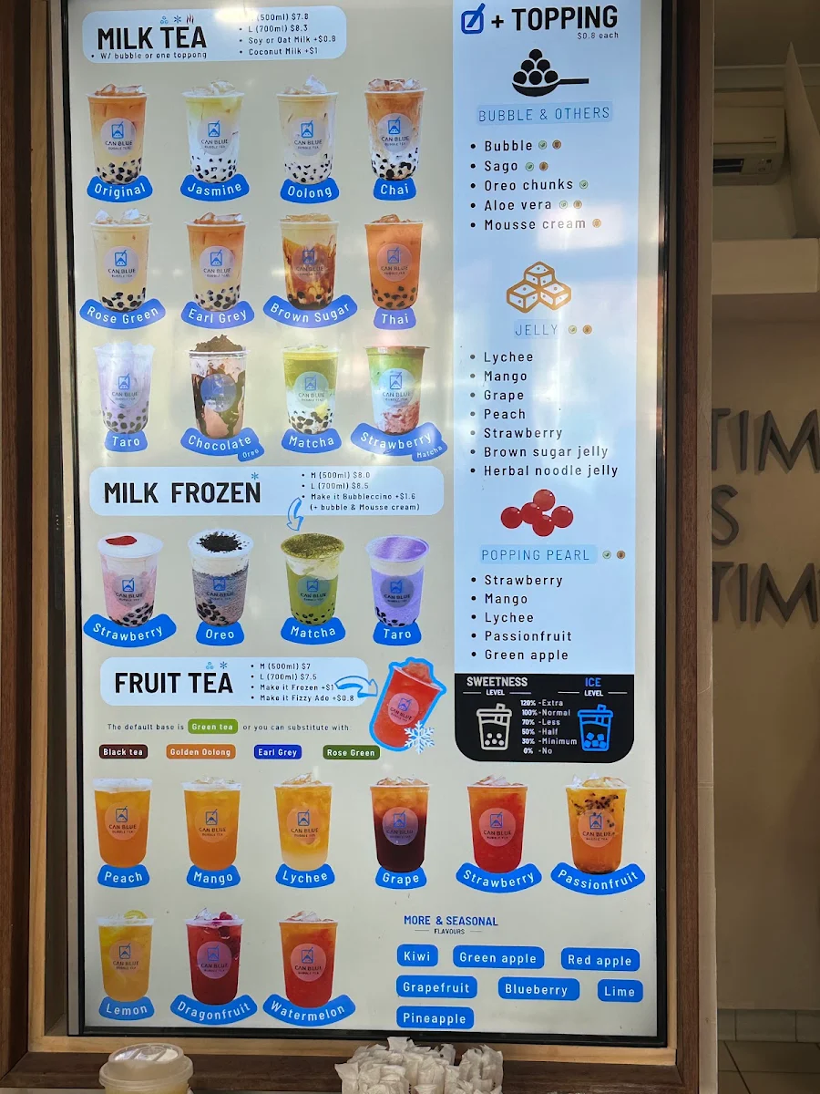 Menu, Can Blue Bubble Tea