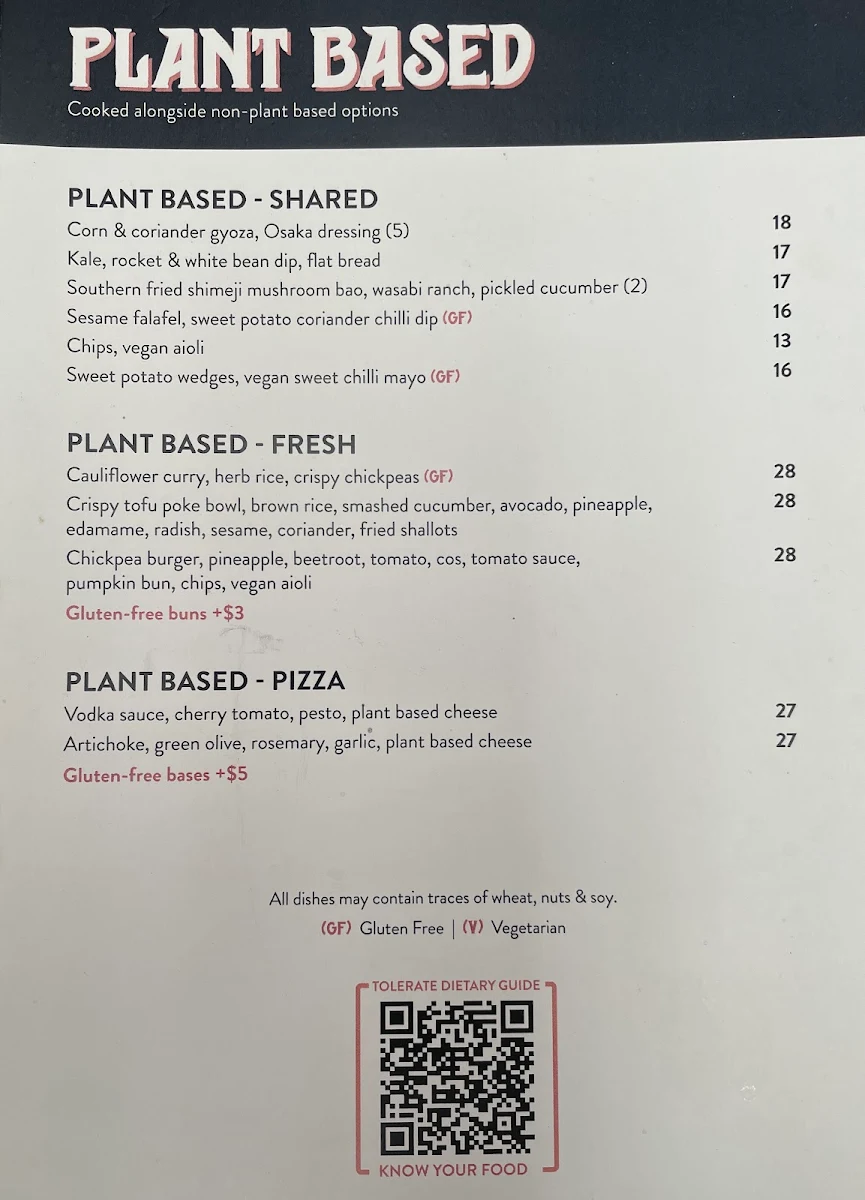 Menu, Terminus Hotel Fitzroy North