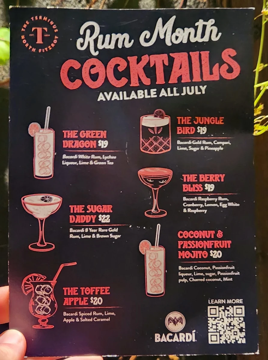 Menu, Terminus Hotel Fitzroy North