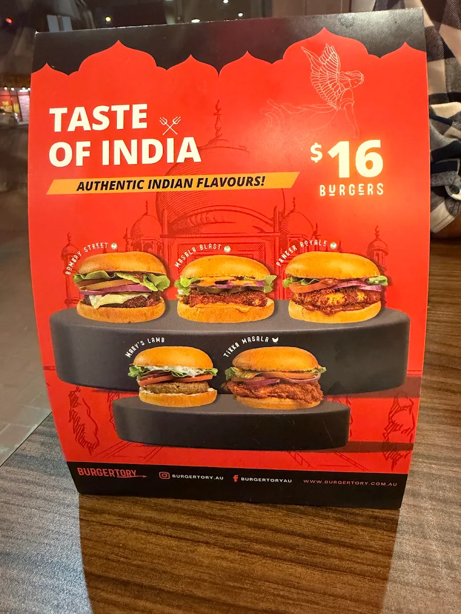 Menu, Burgertory (Werribee)