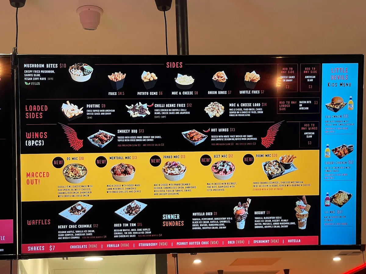 Menu, Burgertory (Werribee)