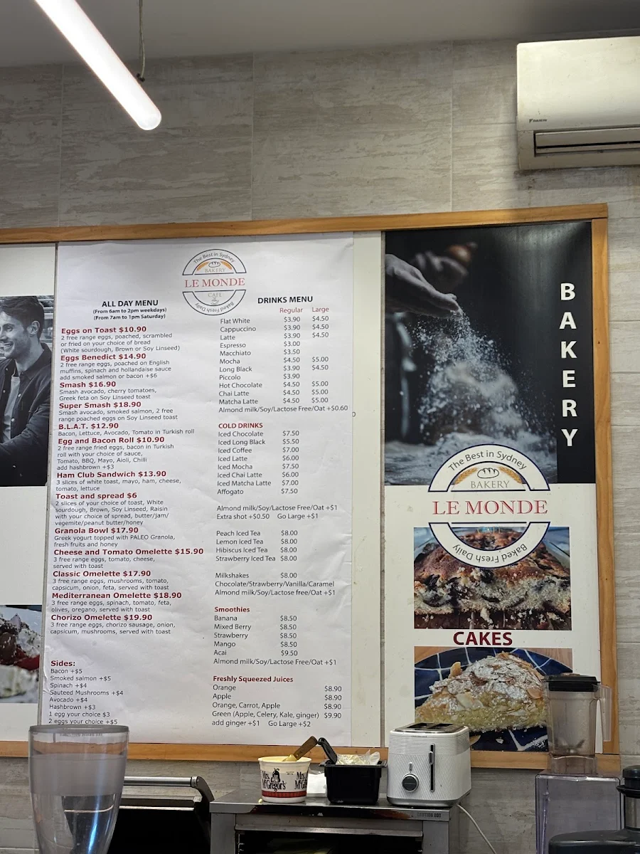 Menu, Le MONDE Bakery-Cafe