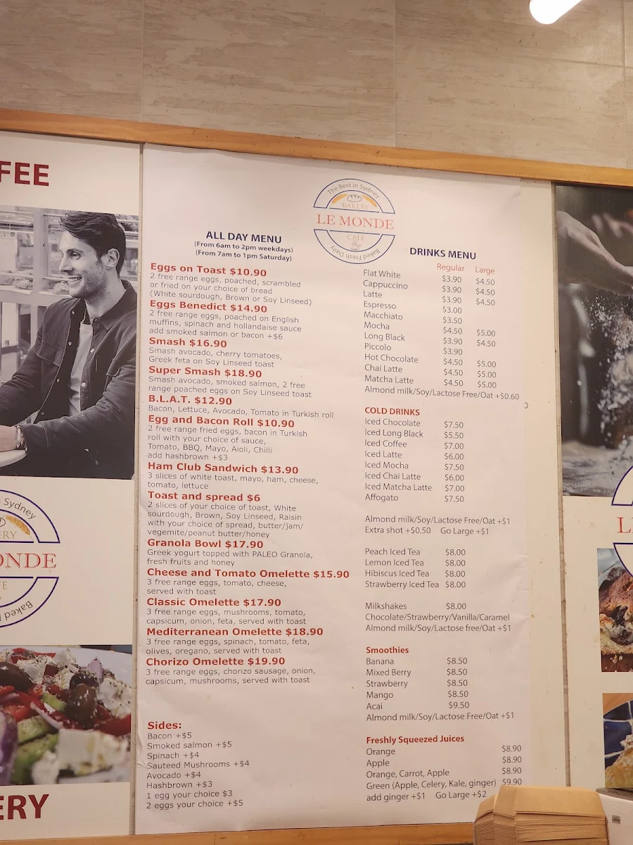 Menu, Le MONDE Bakery-Cafe