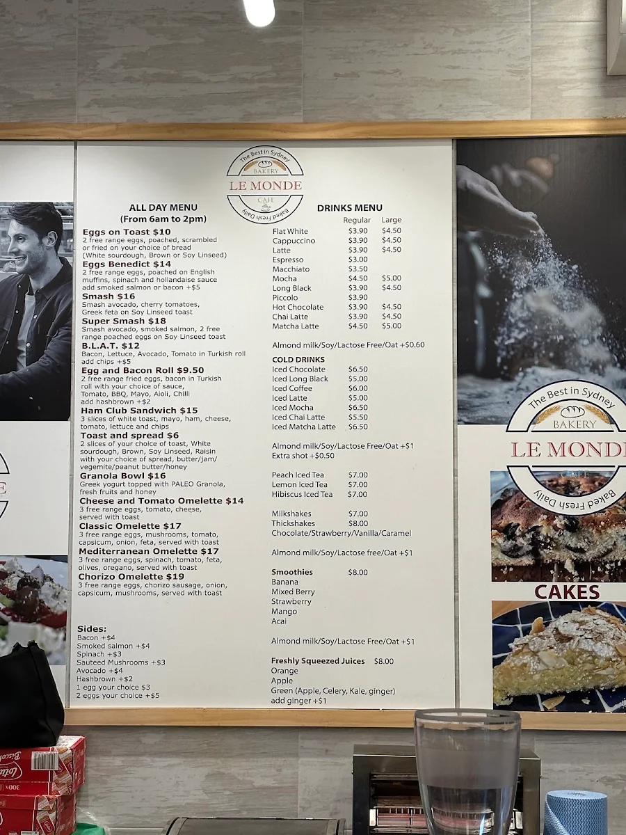 Menu, Le MONDE Bakery-Cafe
