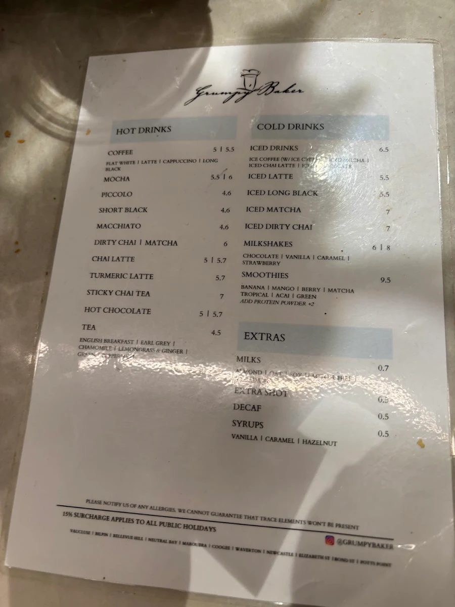Menu, The Grumpy Baker