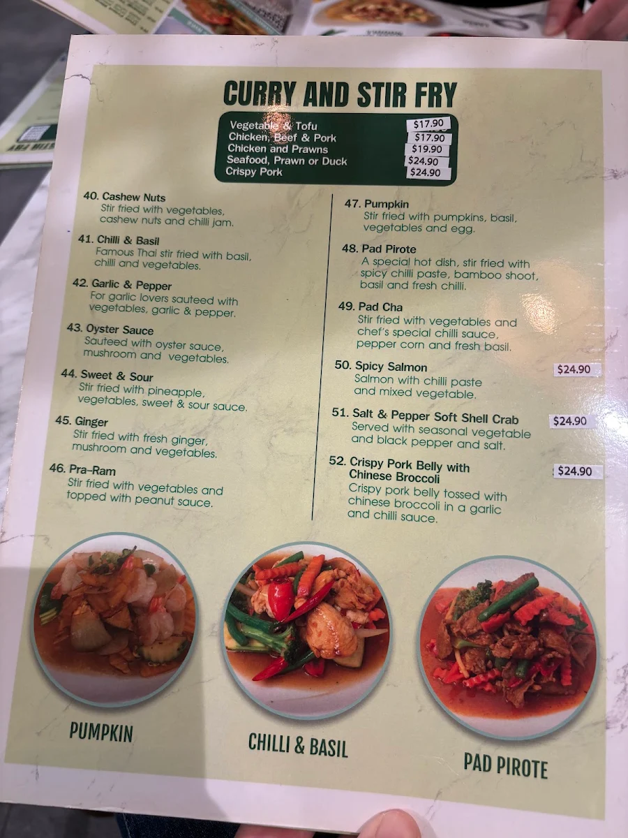 Menu, Chang Thai