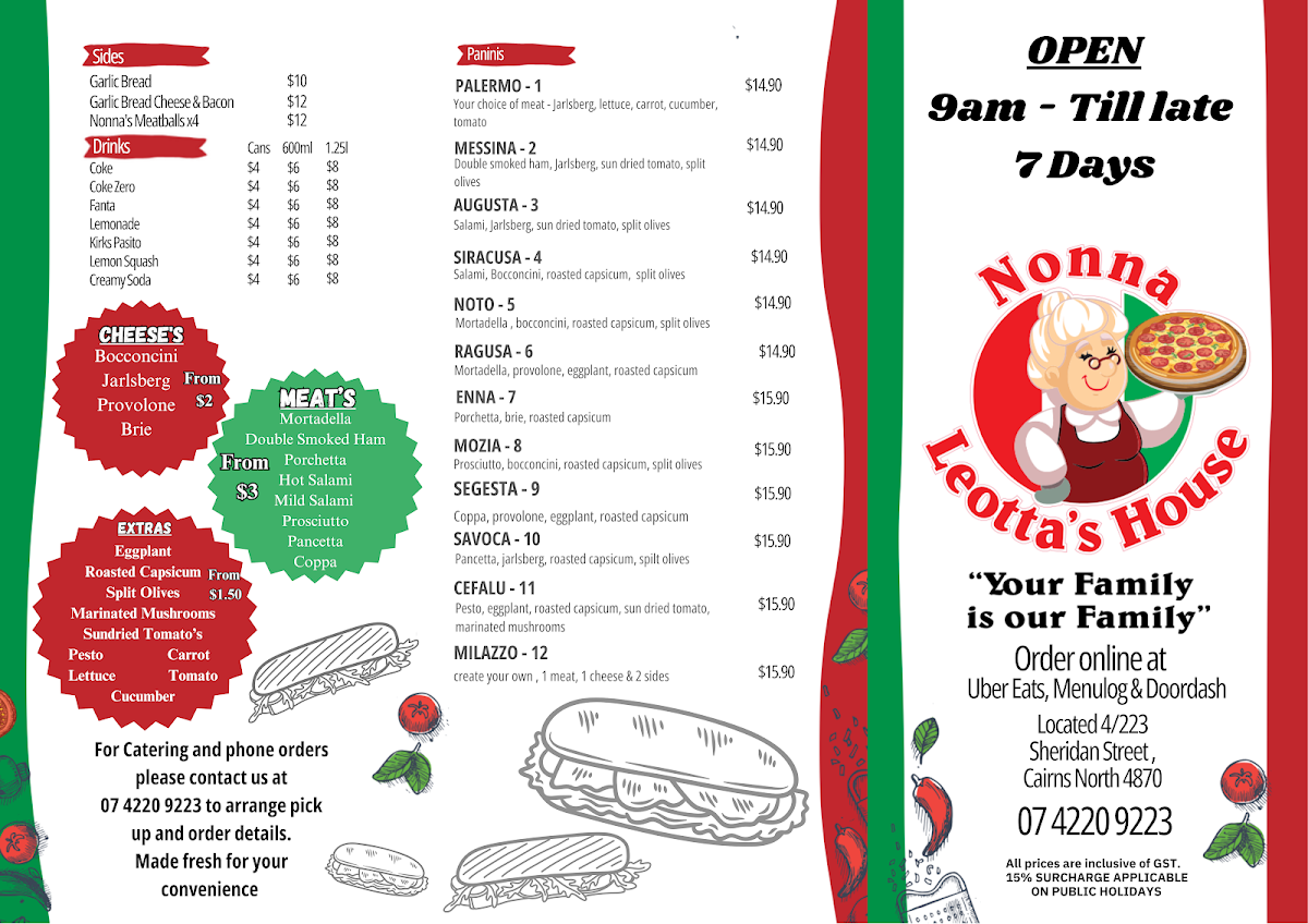 Menu, Nonna’s Leotta's House