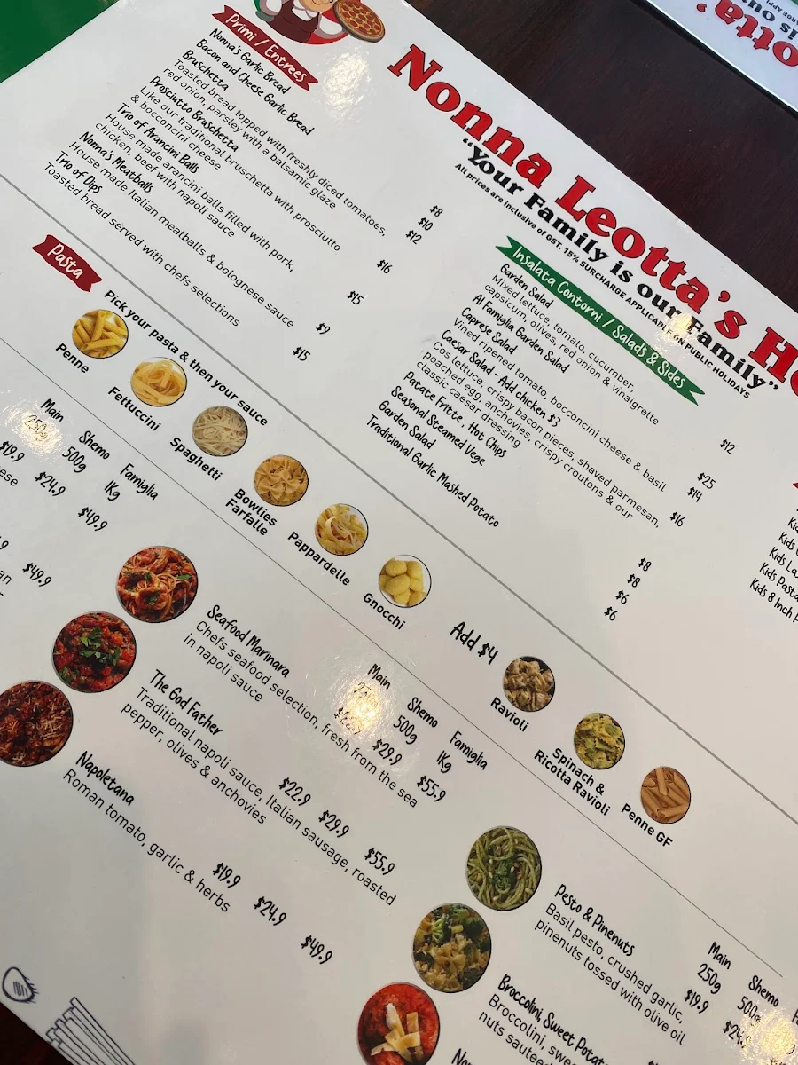 Menu, Nonna’s Leotta's House