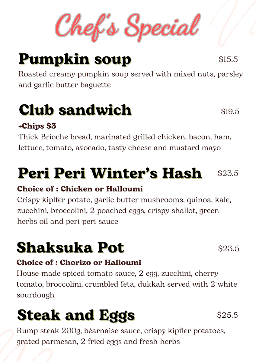 Menu, Sugarbaby Cafe Randwick