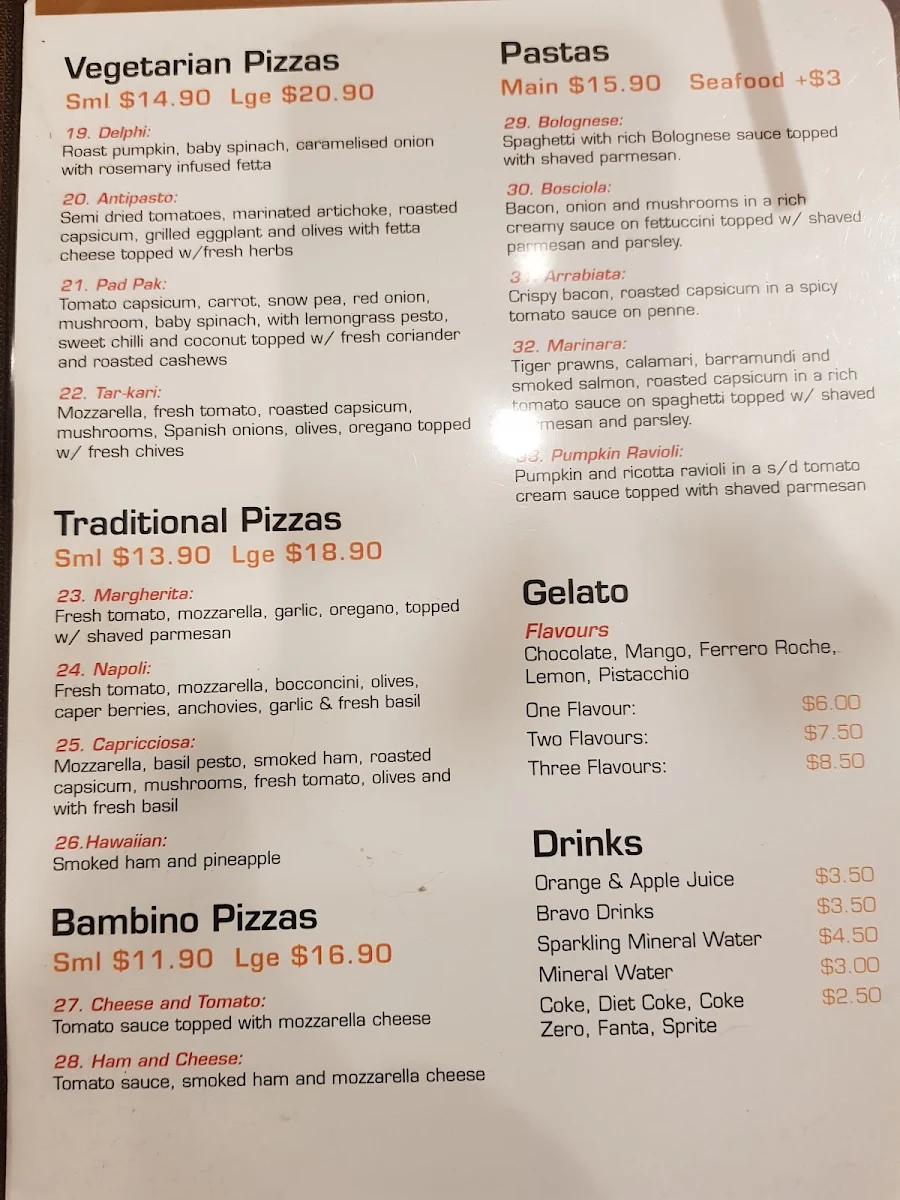 Menu, Pizzamaster Lindfield
