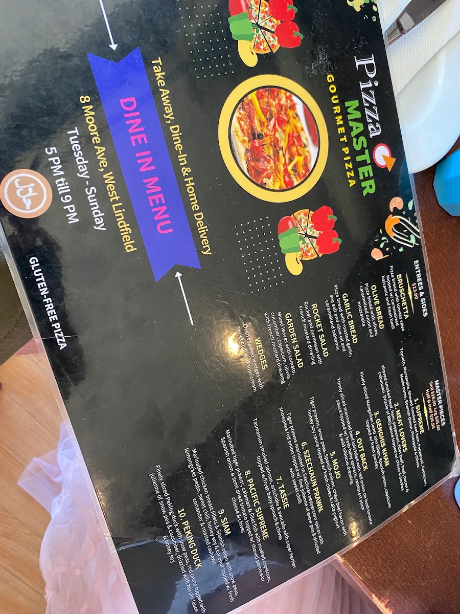 Menu, Pizzamaster Lindfield