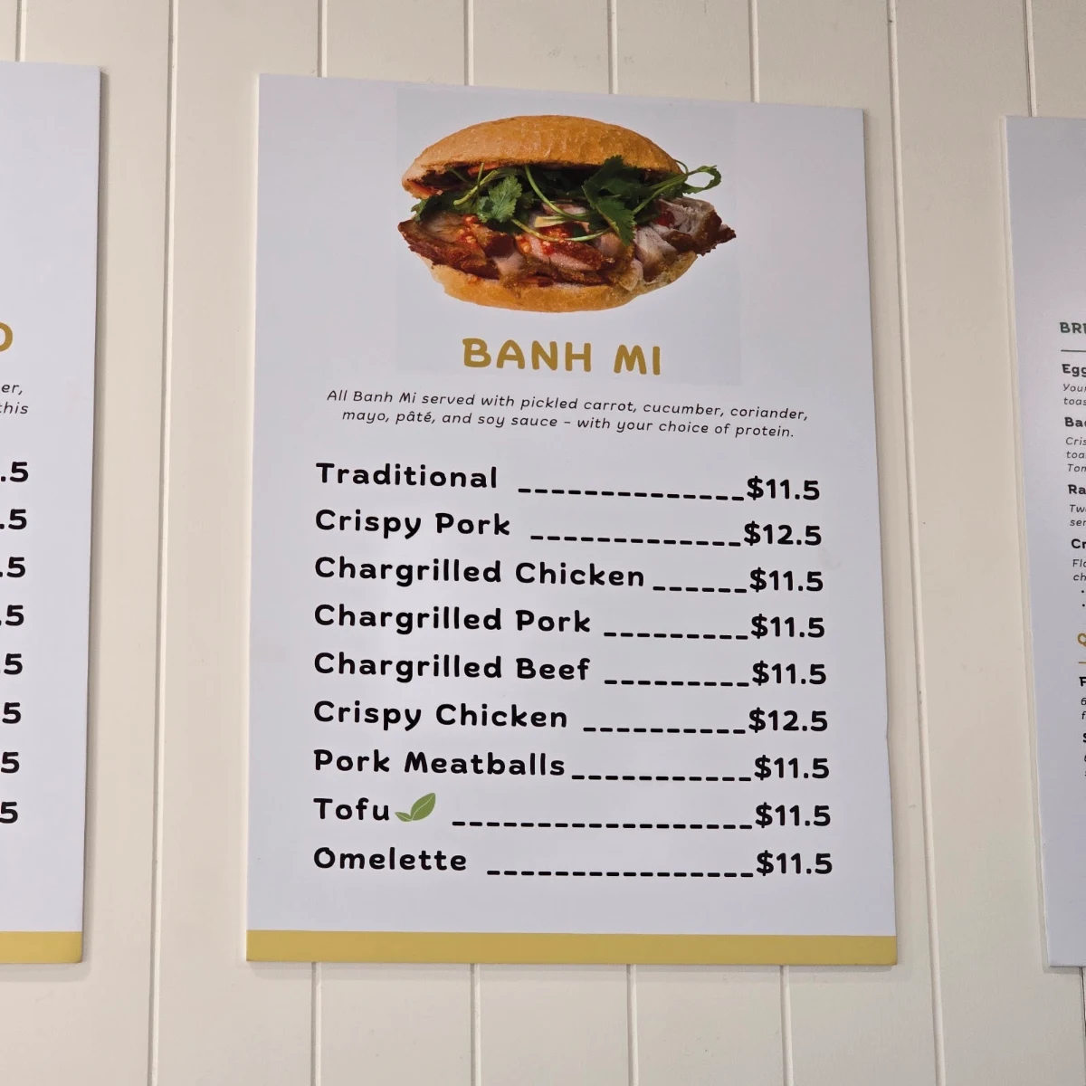 Menu, Two Sisters Coffee and Banh Mi