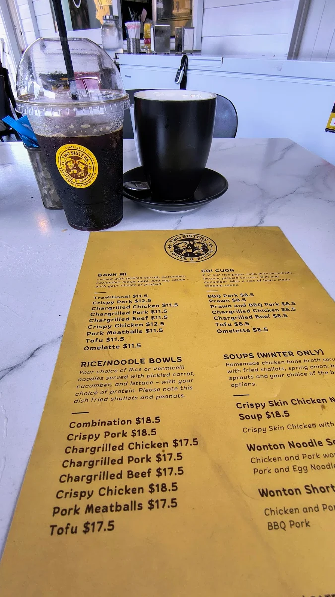 Menu, Two Sisters Coffee and Banh Mi