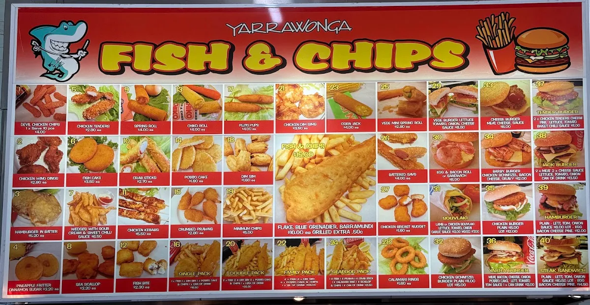 Menu, Yarrawonga Fish & Chips
