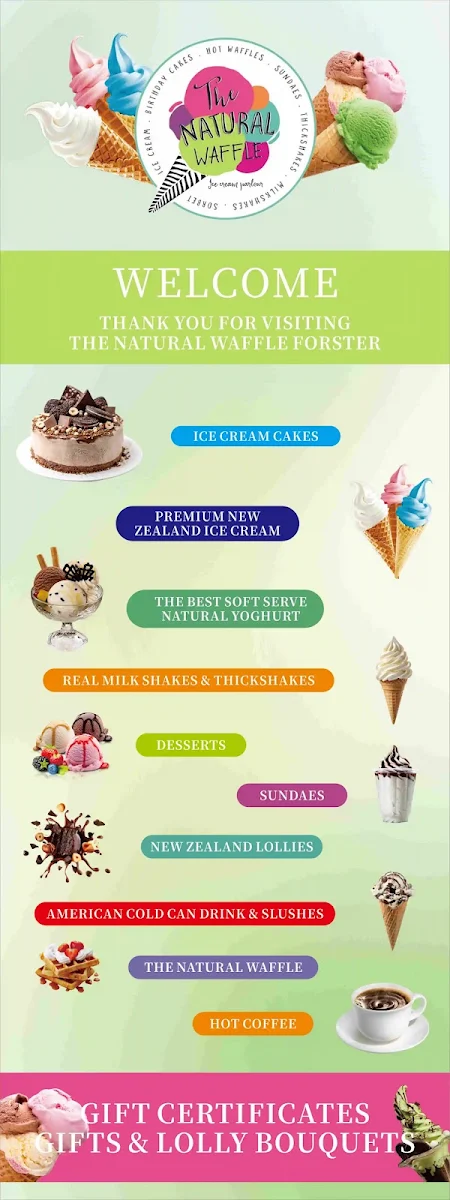 Menu, The Natural Waffle Ice cream Parlour .