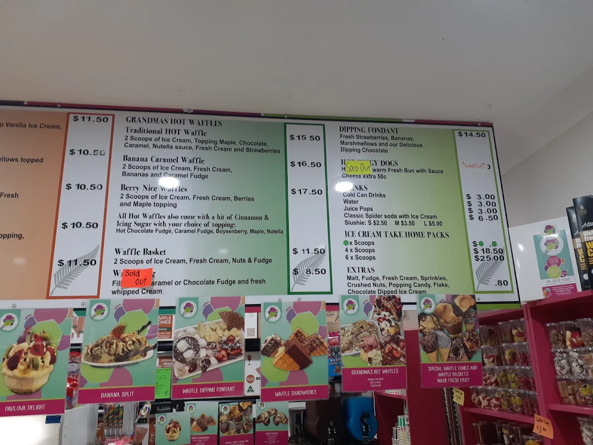 Menu, The Natural Waffle Ice cream Parlour .