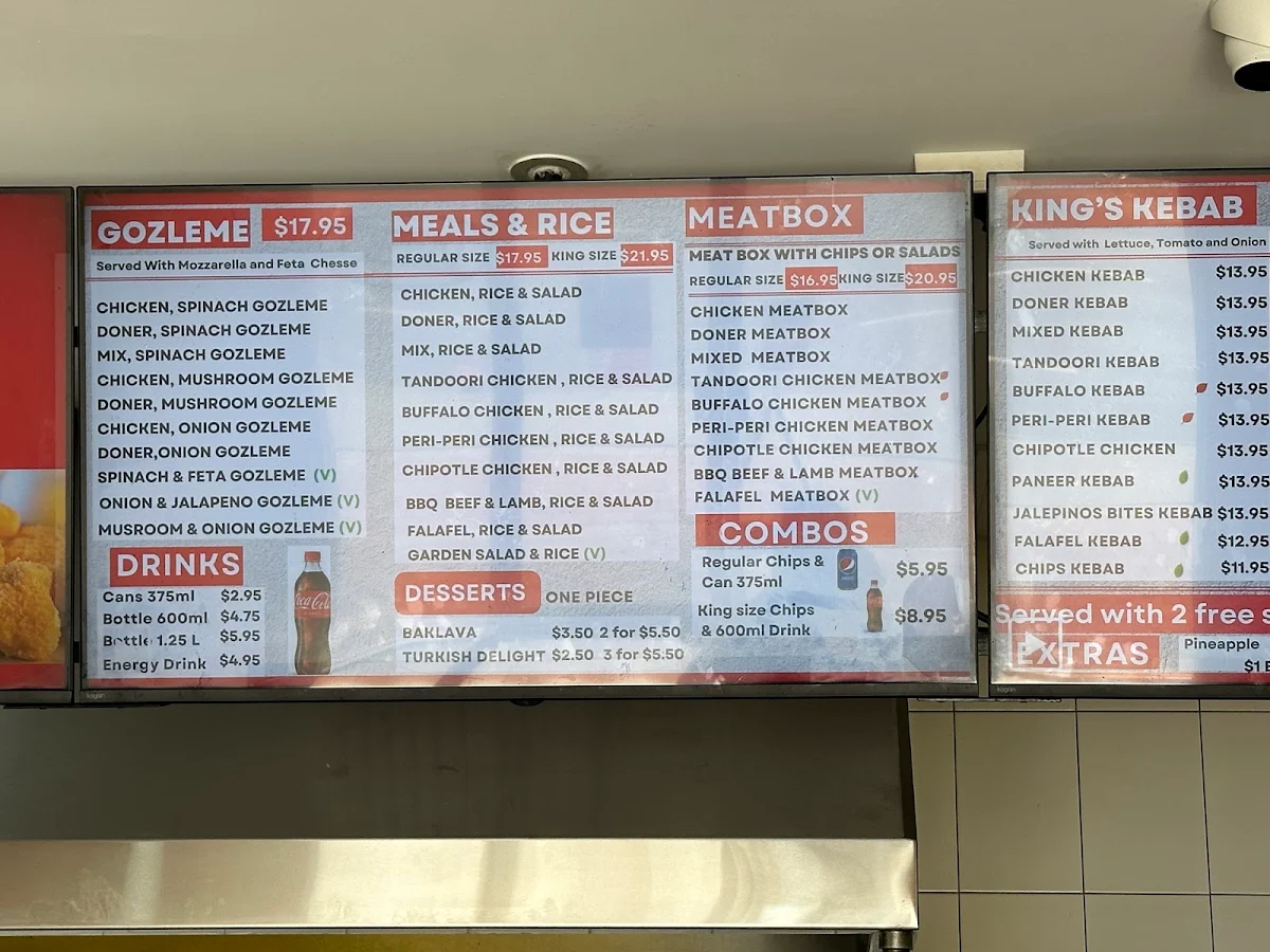 Menu, Kings Kebab & Pizza