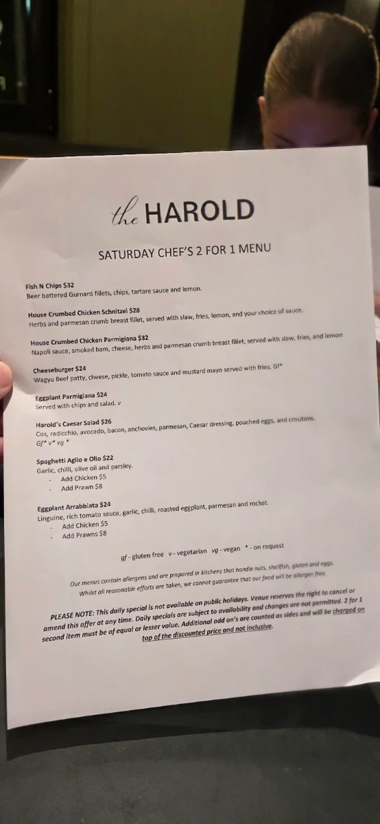 Menu, The Harold