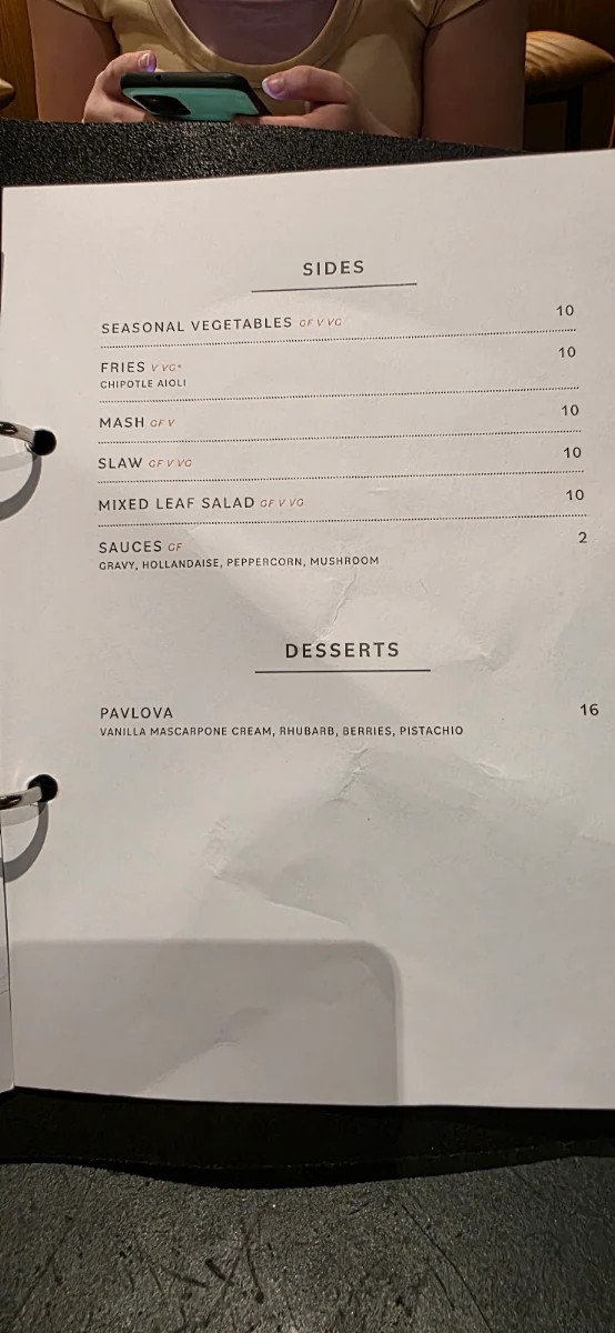 Menu, The Harold