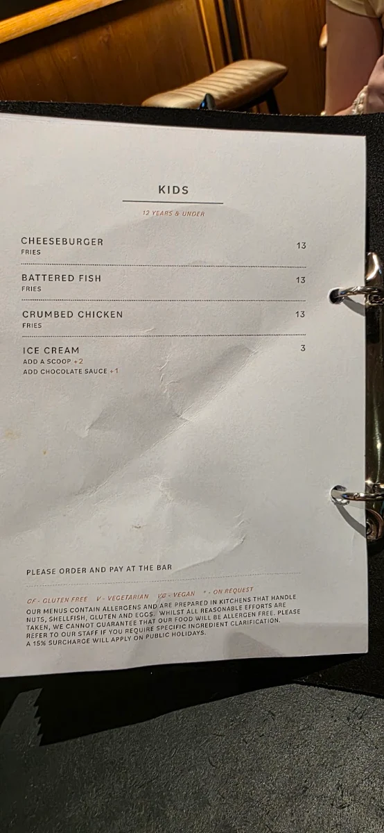 Menu, The Harold