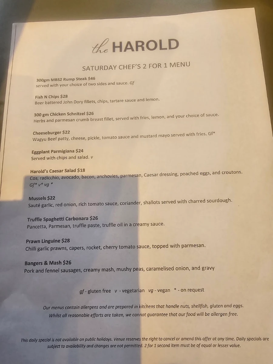 Menu, The Harold