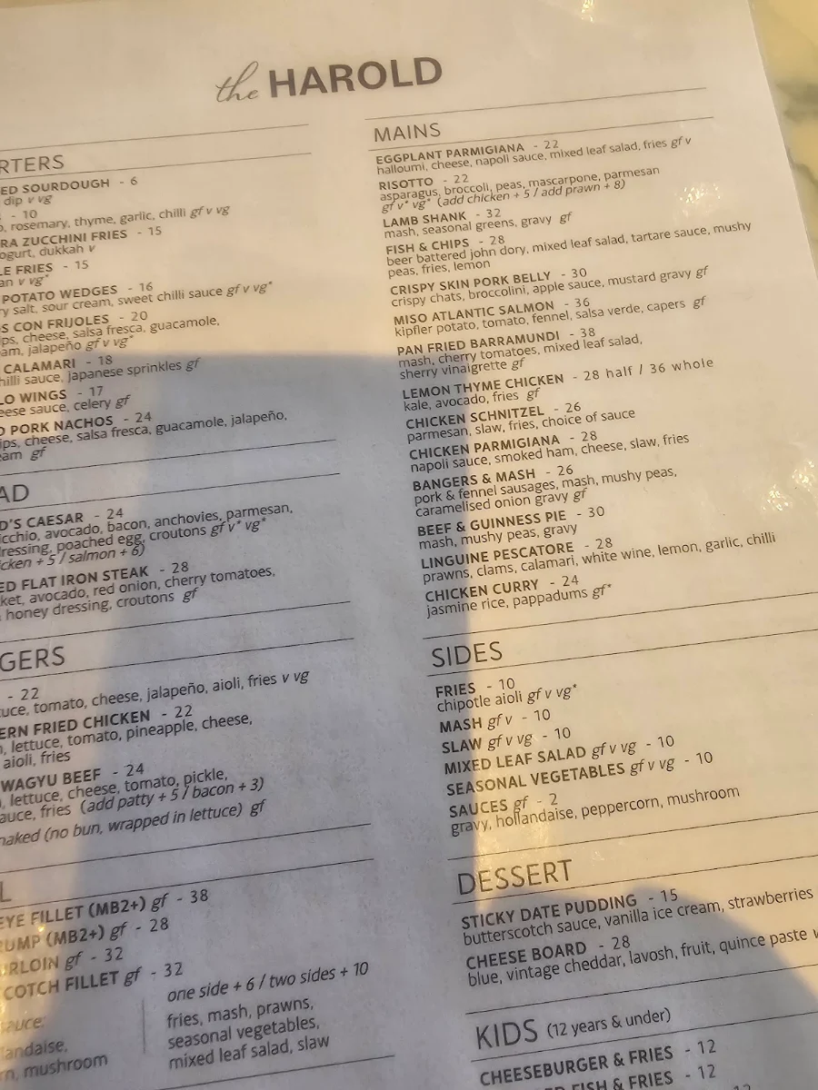 Menu, The Harold