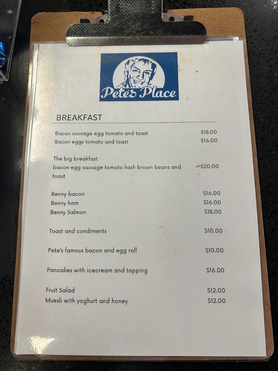 Menu, Pete's Place