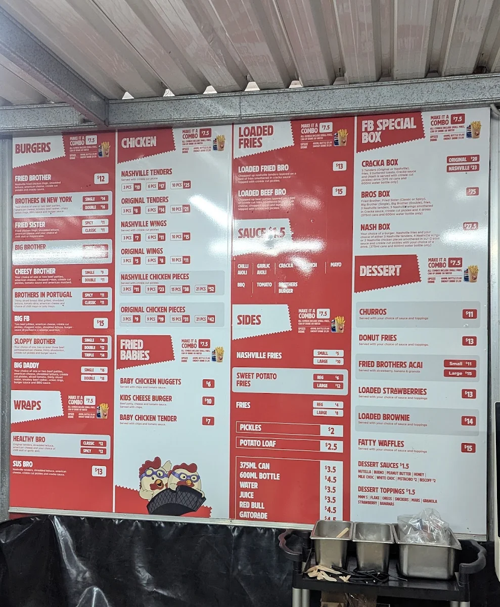 Menu, Fried Brothers Mount Druitt